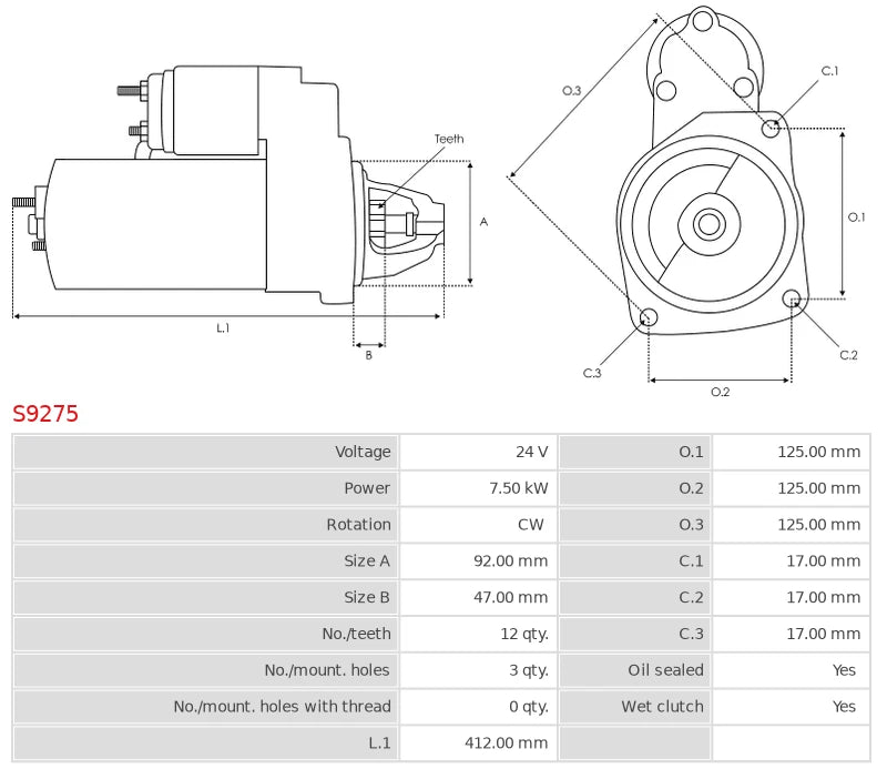 0-23000-3150 24V/7.5Kw 12t CW New Starter motor