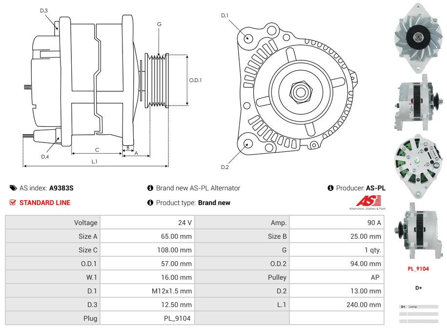 0-35000-8640 24V/90A (D+) New Alternator