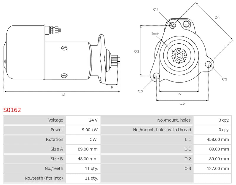 0001510017 24V/9.0Kw 11t CW New Starter motor