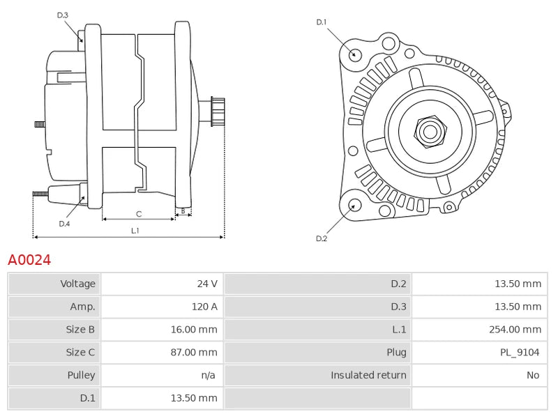 0120689538 24V/120A (D+) New Alternator