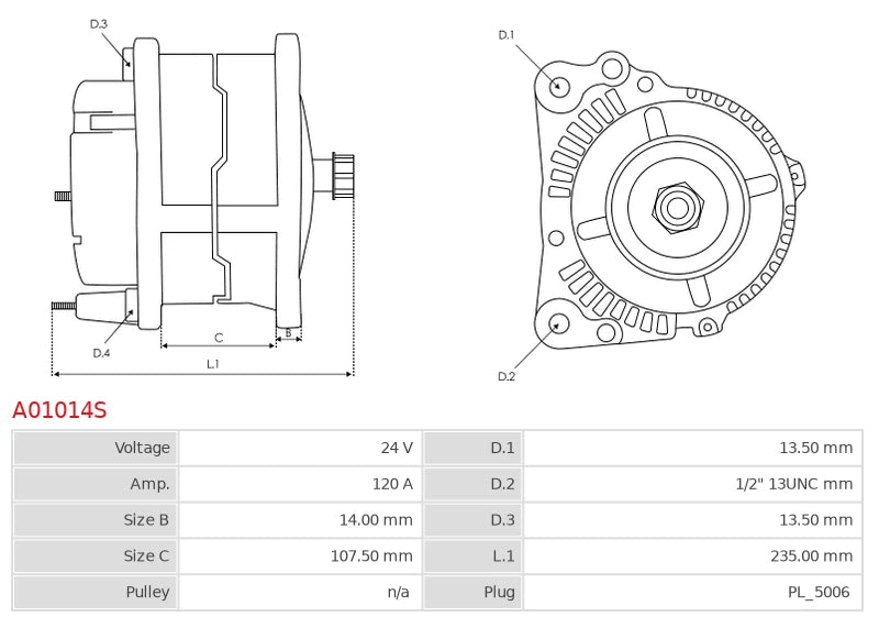 0124655253 24V/120A (W L IG DFM) New Alternator
