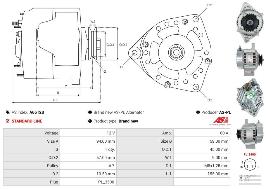 100211-2030 12V/60A (S IG L) New Alternator