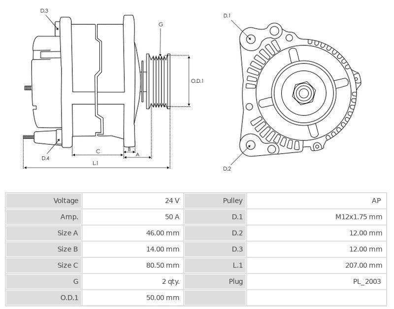 A4TUF086 24V/50A (L R) New Alternator
