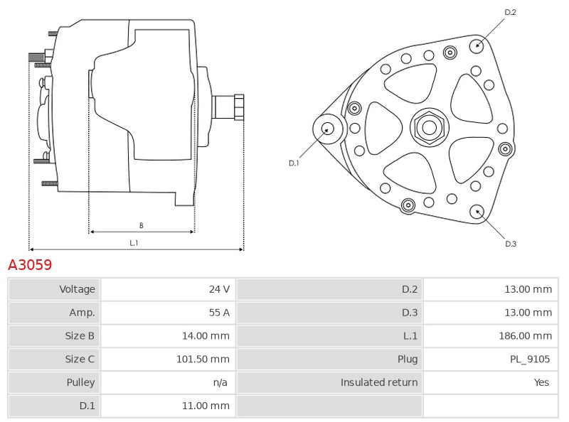 CA1049 24V/55A (D+ W) New Alternator