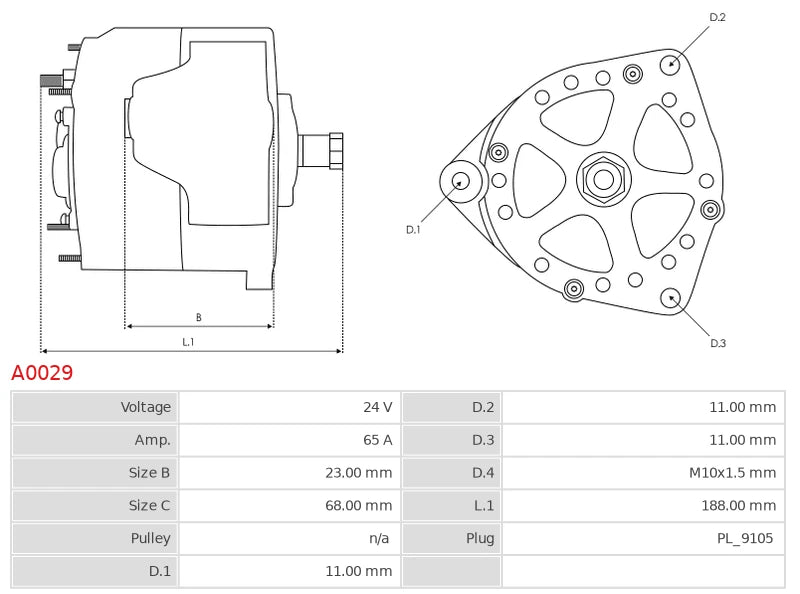 CA1148 24V/65A (D+ W) New Alternator