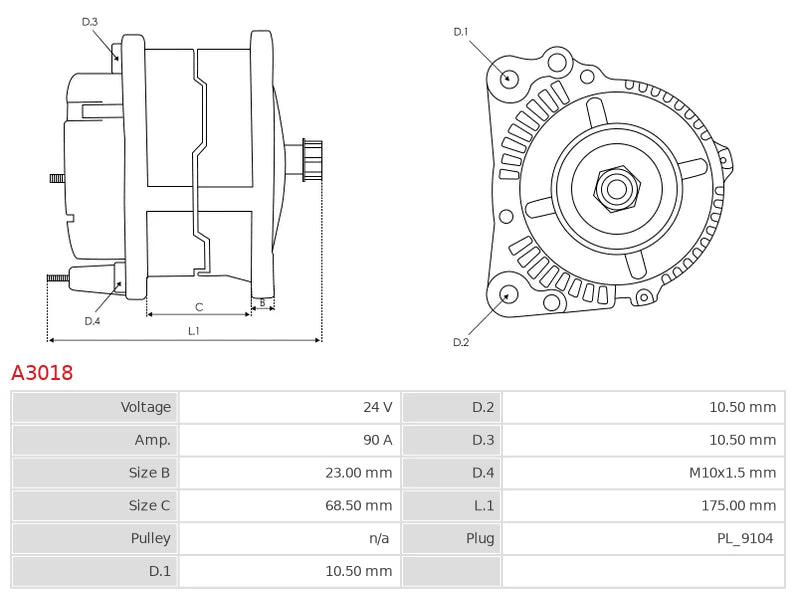 CA1310 24V/90A (D+) New Alternator