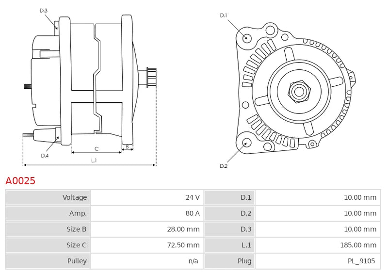 CA1438 24V/80A (D+ W) New Alternator