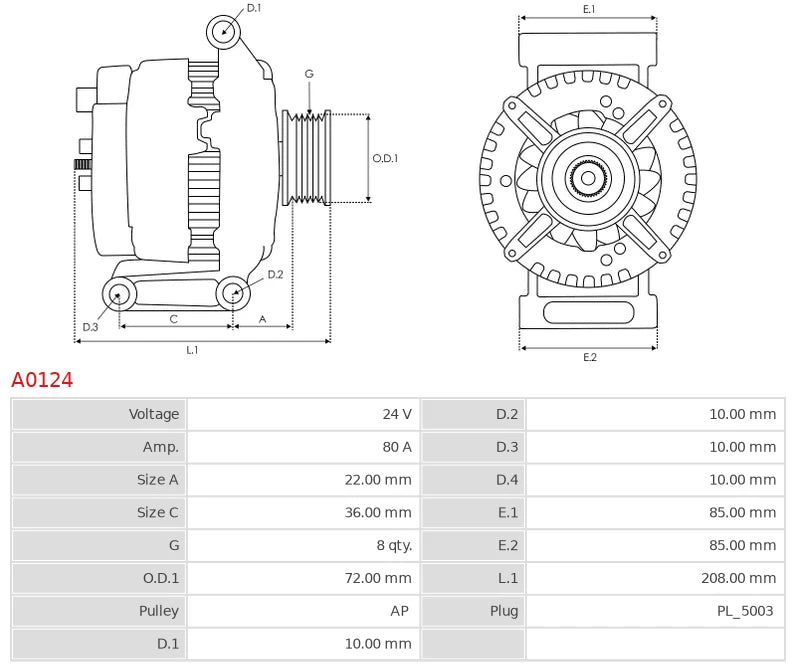 CA1851 24V/80A (W L 15 S DFM) New Alternator