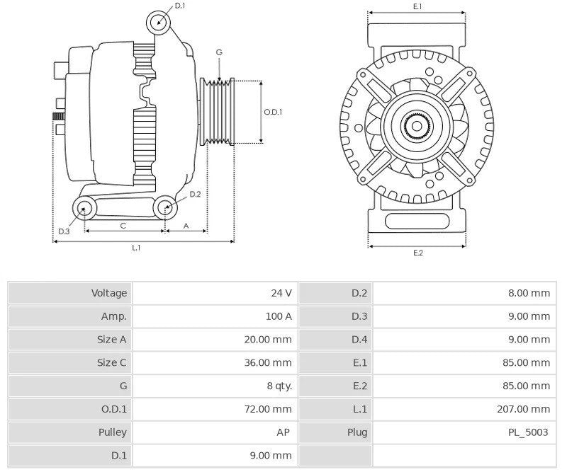 CA1880 24V/100A (W L 15 S DFM) New Alternator