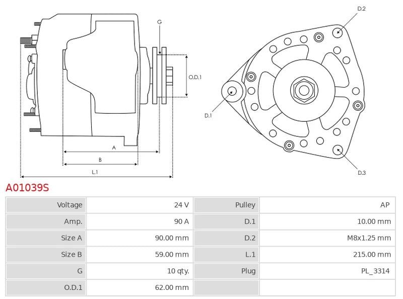 CA2040 24V/90A (S IG L) New Alternator