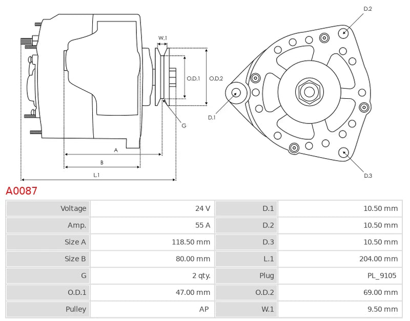 CA240 24V/55A (D+ W) New Alternator