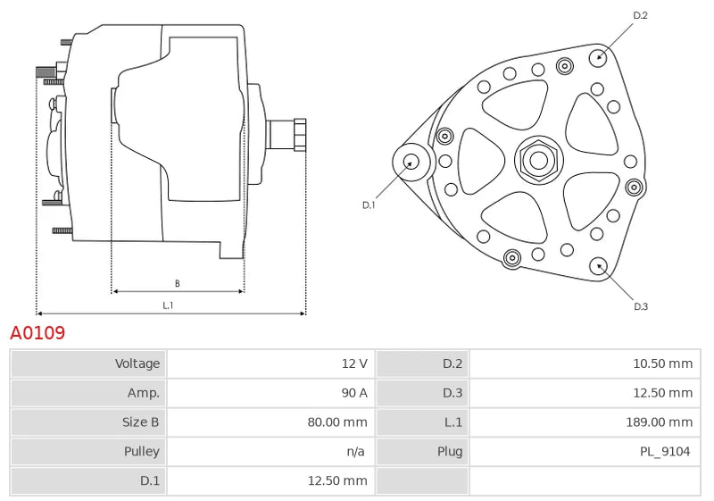 CA502 12V/90A (D+) New Alternator