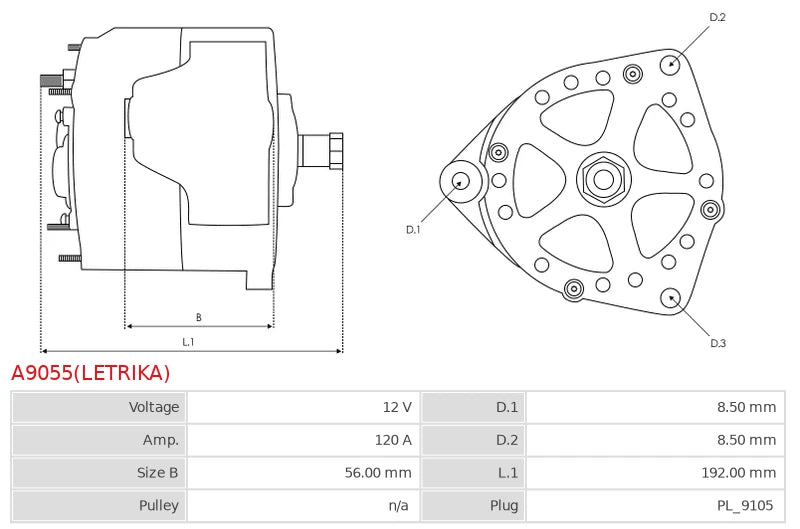 IA0925 12V/120A (D+ W) New Alternator