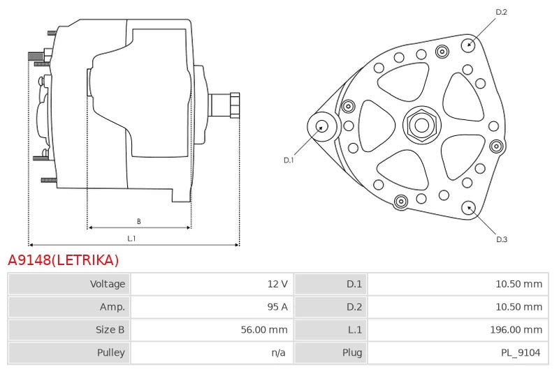IA1023 12V/95A (D+) New Alternator