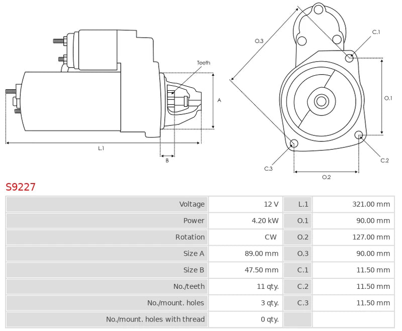 IS0836 12V/4.2Kw 11t CW New Starter motor