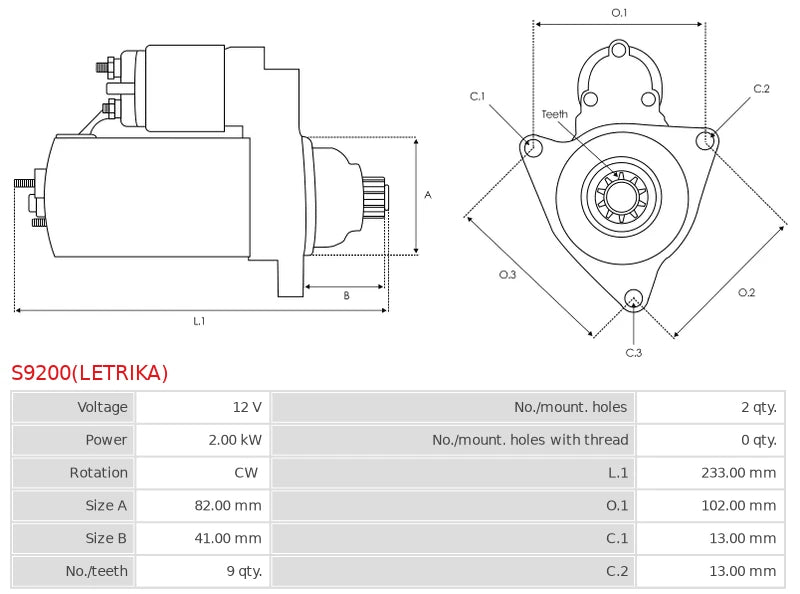 IS1150 12V/2.0Kw 9t CW New Starter motor
