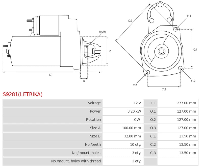 IS1328 12V/3.2Kw 10t CW New Starter motor