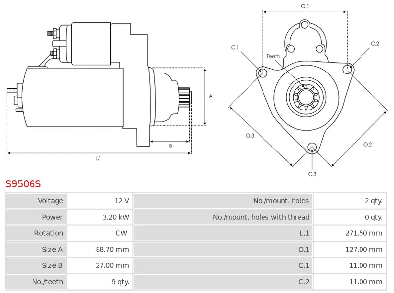 IS1343 12V/3.2Kw 9t CW New Starter motor