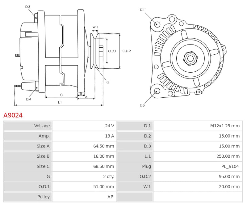 JA977 24V/13A (D+) New Alternator