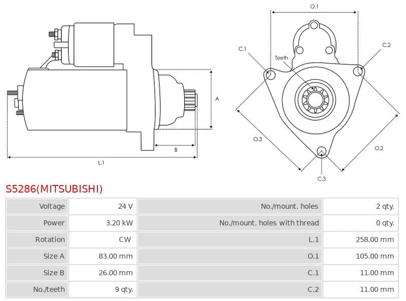 M8T80871 24V/3.2Kw 9t CW New Starter motor