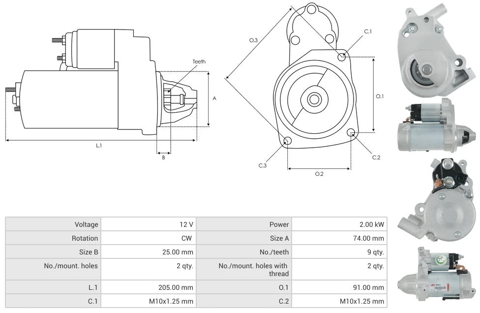 DSN1233 12V/2.0Kw 9t CW New Starter motor