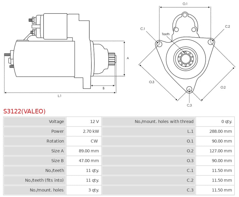 TM000A28901 12V/2.7Kw 11t CW New Starter motor