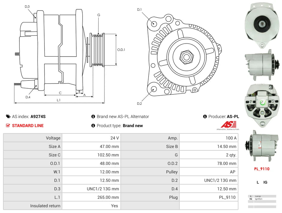 UA920 24V/150A (L IG) New Alternator