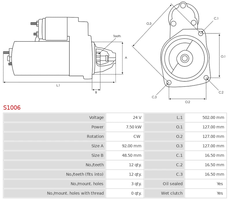 US863 24V/7.5Kw 12t CW New Starter motor