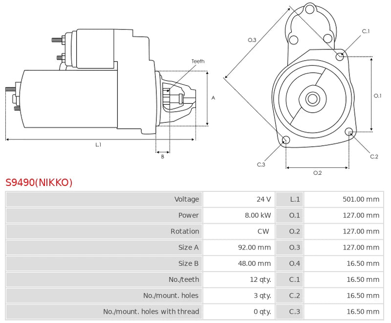 0-61000-0390 24V/8.0Kw 12t CW New Starter motor