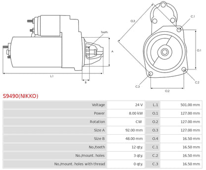 0-61000-0390 24V/8.0Kw 12t CW New Starter motor