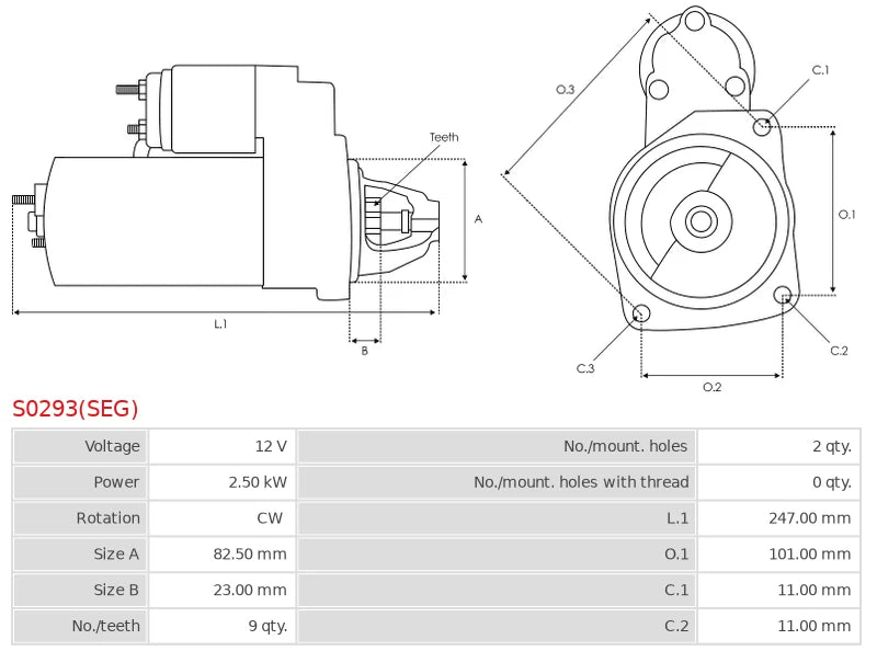 0001109460 12V/2.5Kw 9t CW New Starter motor