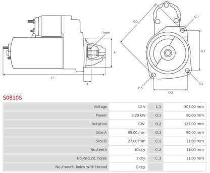 0001250003 12V/3.2Kw 10t CW New Starter motor