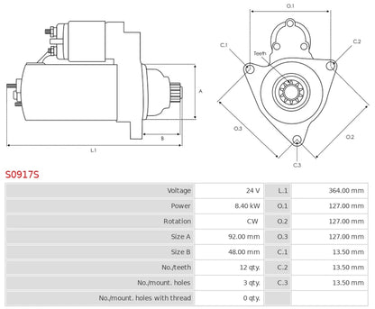 000133E707 24V/8.4Kw 12t CW New Starter motor