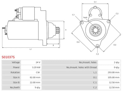 0001363112 24V/3.2Kw 9t CW New Starter motor