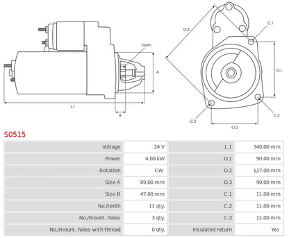 0001368015 24V/4.0Kw 11t CW New Starter motor
