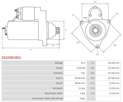 0001383019 24V/8.4Kw 11t CW New Starter motor