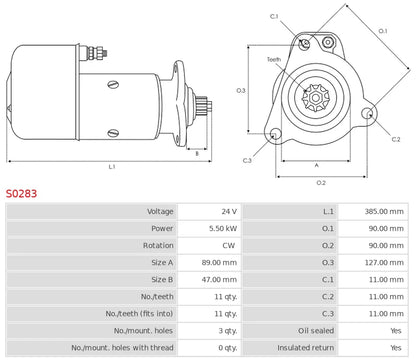 0001416071 24V/5.5Kw 11t CW New Starter motor