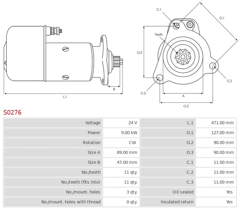 0001510035 24V/9.0Kw 11t CW New Starter motor