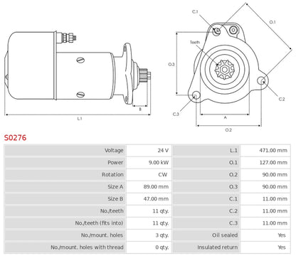 0001510035 24V/9.0Kw 11t CW New Starter motor