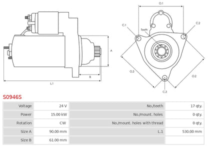 0001601028 24V/15.0Kw 17t CW New Starter motor