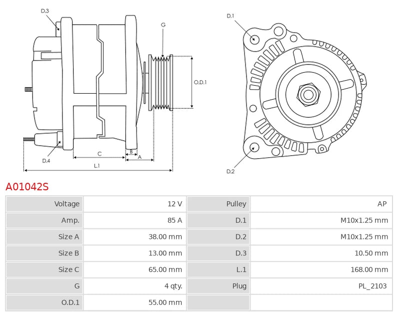 0120484036 12V/85A (L S) New Alternator