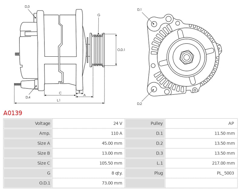 0124655012 24V/110A (W L 15 S DFM) New Alternator