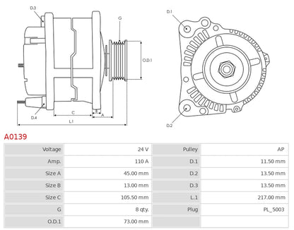 0124655012 24V/110A (W L 15 S DFM) New Alternator