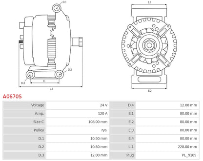 0124655076 24V/120A (D+ W) New Alternator