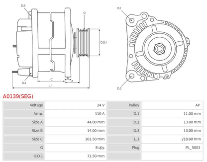 0124655012 24V/110A (W L 15 S DFM) New Alternator