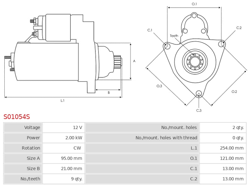 0399501103 12V/2.0Kw 9t CW New Starter motor