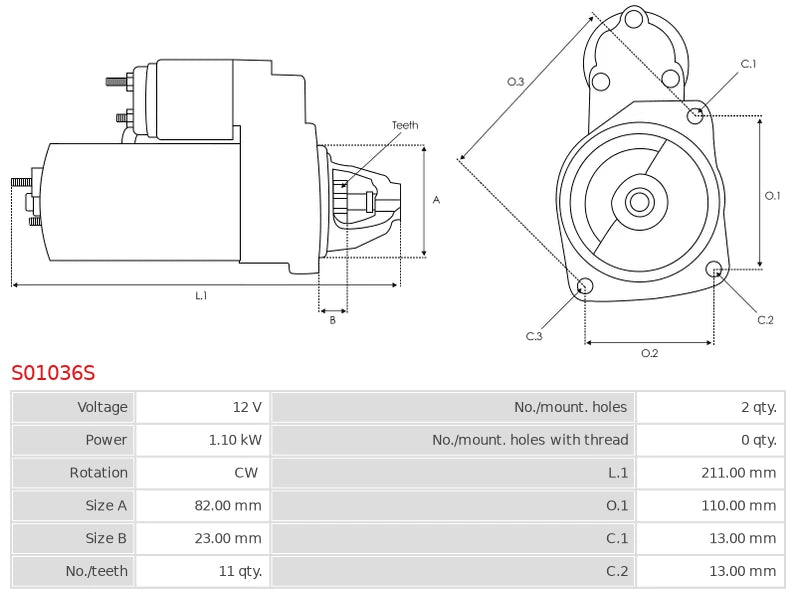 0399707079 12V/1.1Kw 11t CW New Starter motor