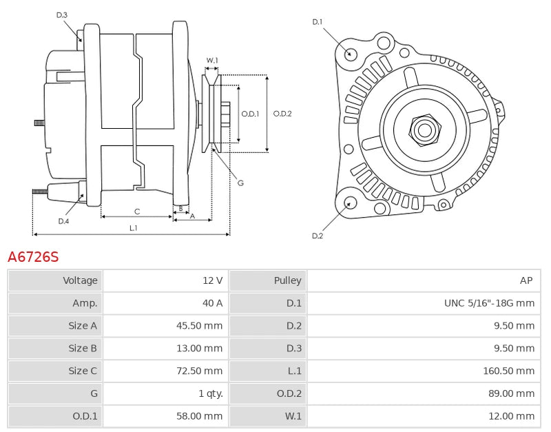 100211-0230 12V/40A New Alternator