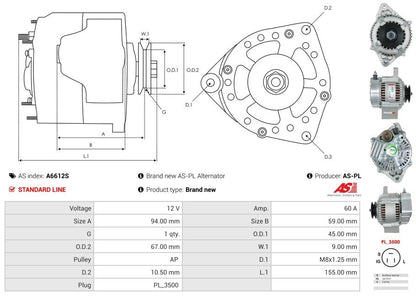 100211-2030 12V/60A (S IG L) New Alternator