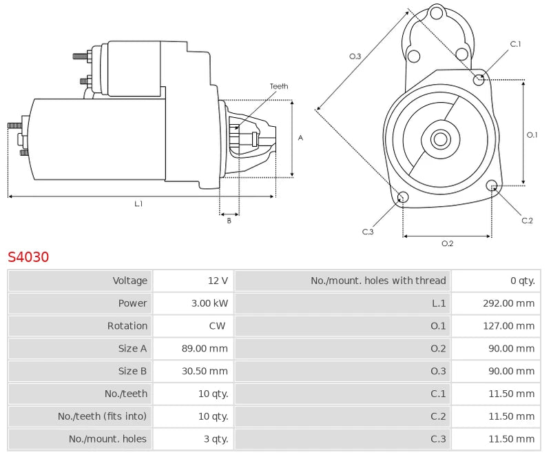 2873K405 12V/3.0Kw 10t CW New Starter motor